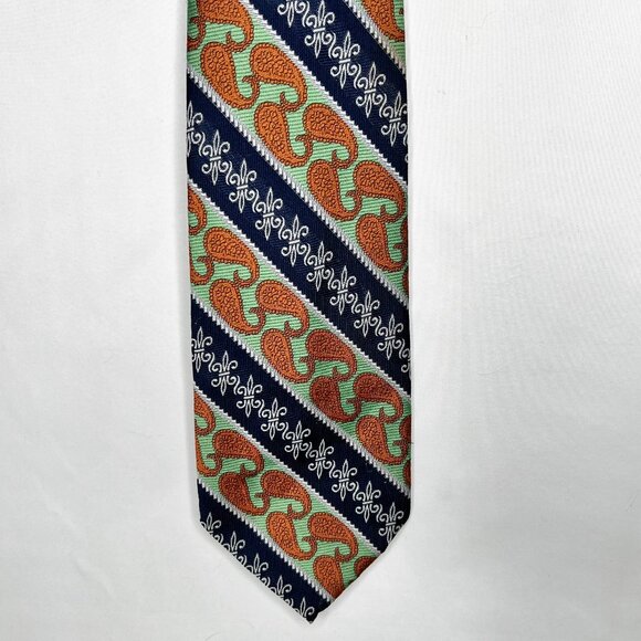 Vintage Unbranded Men’s Neck Tie 4” Green Blue Orange/Rust Gray 100% Polyester - Picture 1 of 9